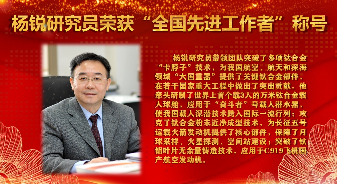 杨锐研究员荣获“全国先进工作者”称号